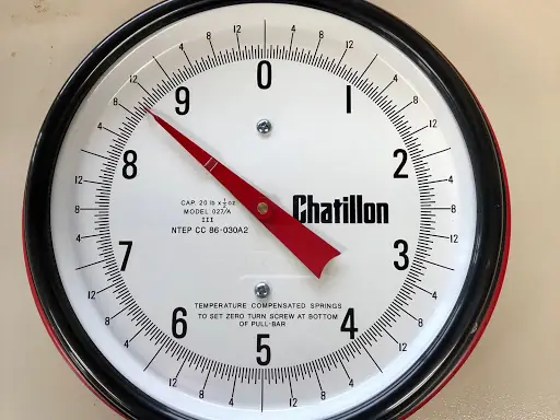 Dial of the hanging scale used to weigh fish
