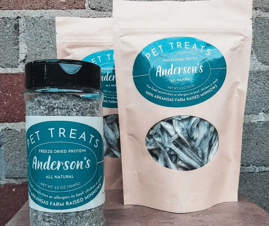 Anderson's freeze-dried pet treats in a jar and pouches